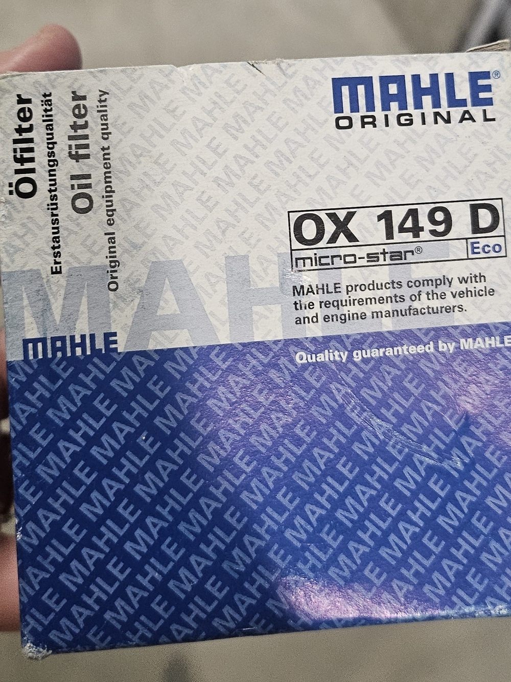 MAHLE OX 149 D Micro-Star Eco Oil Filter Blue & White